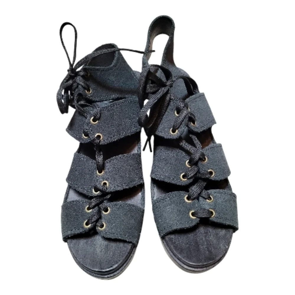 No. 6 w/ SVEN Black Lace-Up Wedge Gladiator Clog Sandals - Size 39 (8 US)
